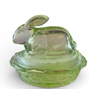 Green Bunny Candy Jar Trinket Dish with Lid nesting Easter